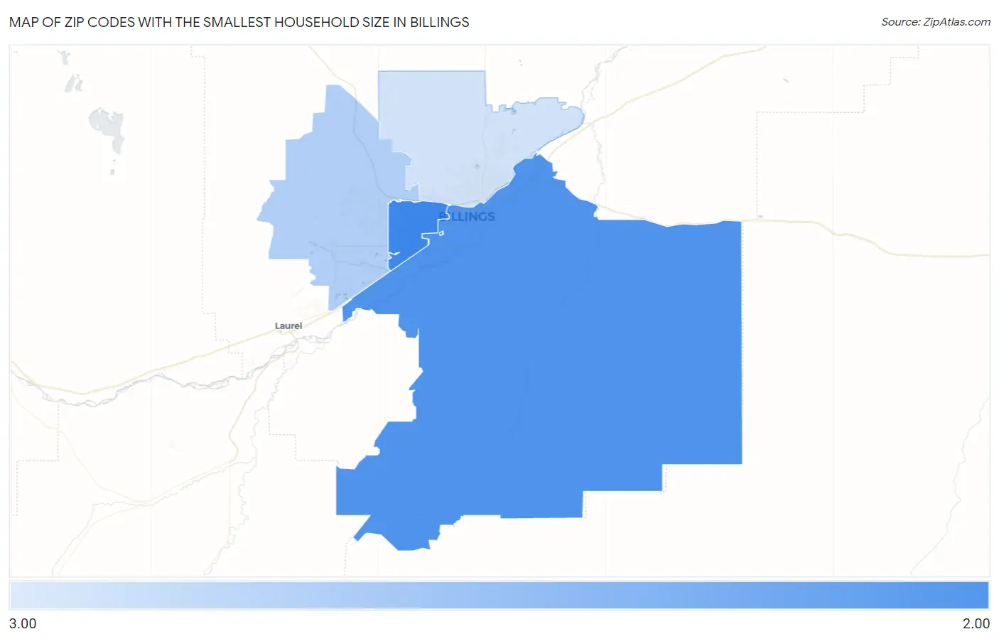 Zip Codes with the Smallest Household Size in Billings Map