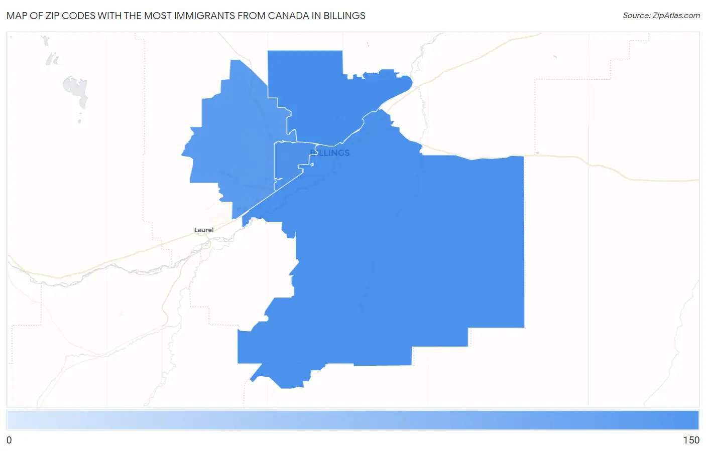 Zip Codes with the Most Immigrants from Canada in Billings Map