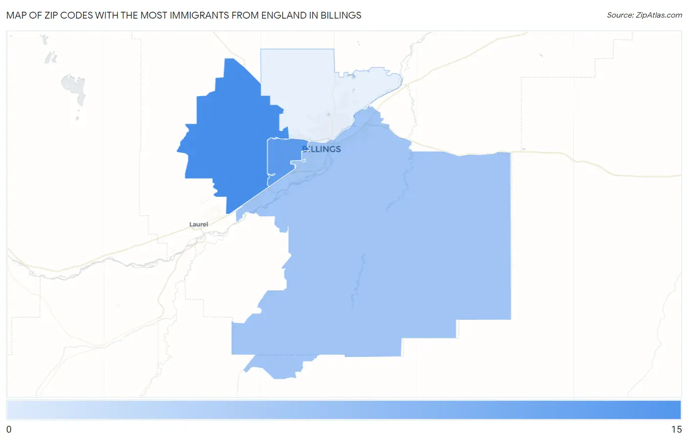 Zip Codes with the Most Immigrants from England in Billings Map