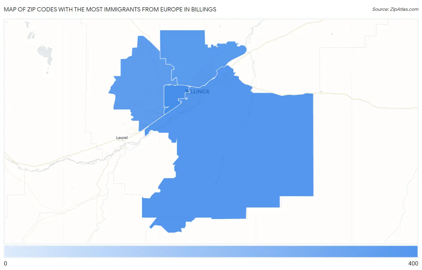 Zip Codes with the Most Immigrants from Europe in Billings Map