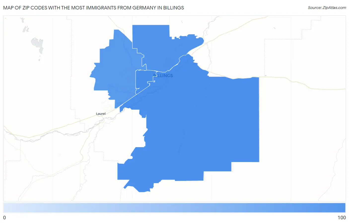 Zip Codes with the Most Immigrants from Germany in Billings Map