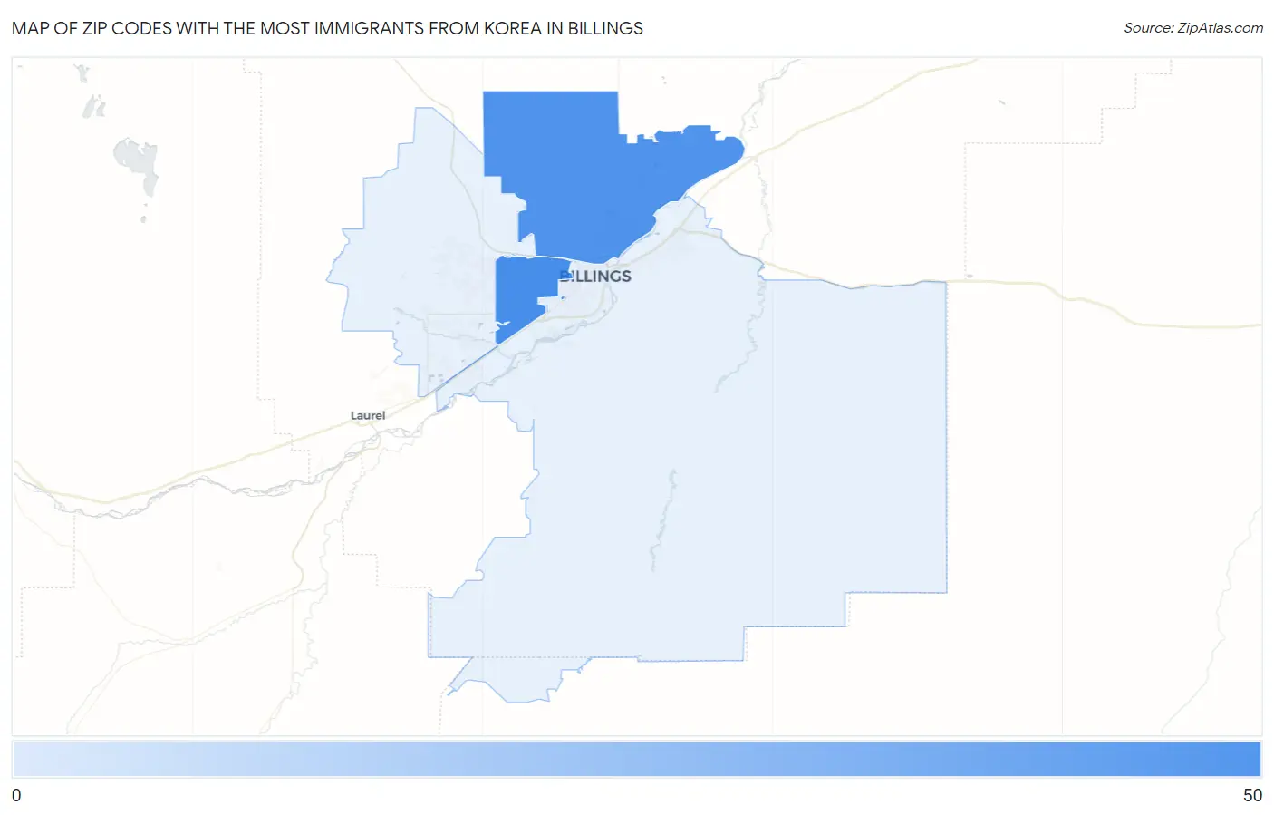 Zip Codes with the Most Immigrants from Korea in Billings Map