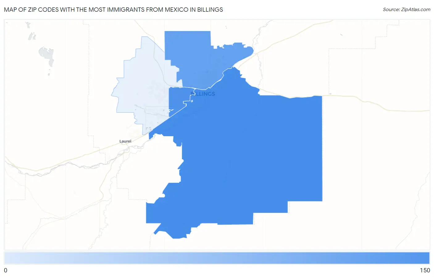 Zip Codes with the Most Immigrants from Mexico in Billings Map