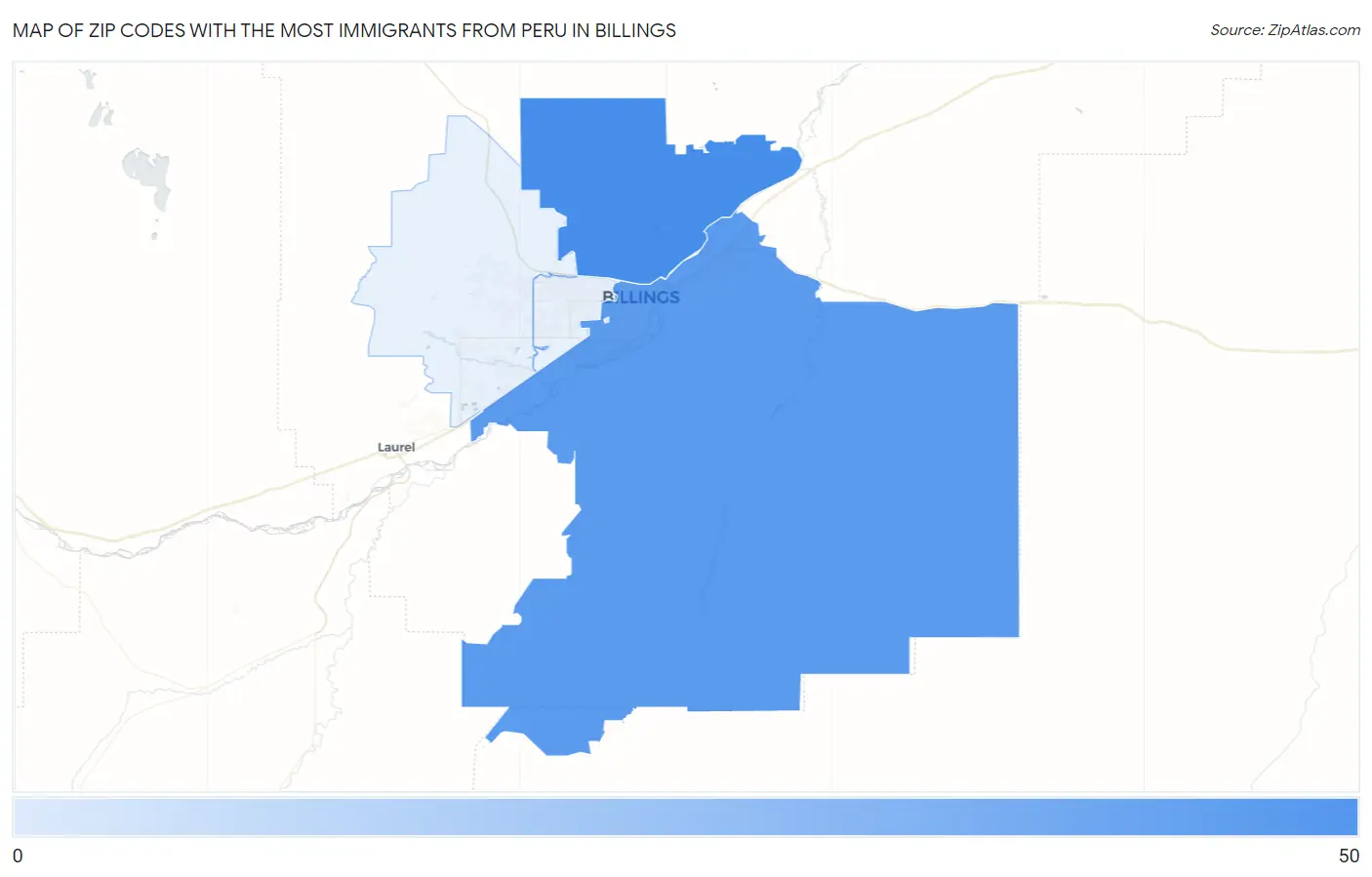 Zip Codes with the Most Immigrants from Peru in Billings Map