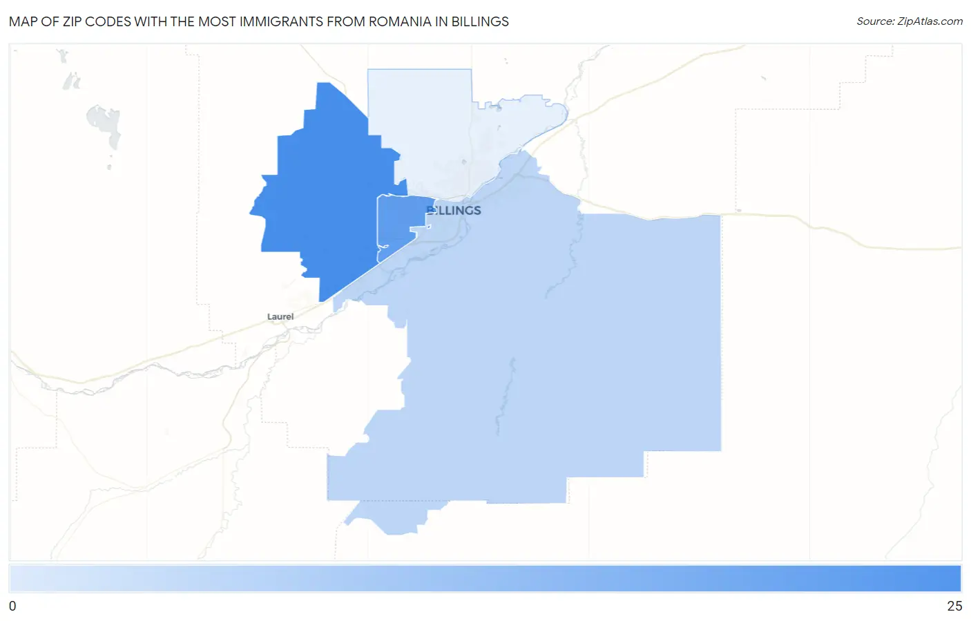 Zip Codes with the Most Immigrants from Romania in Billings Map