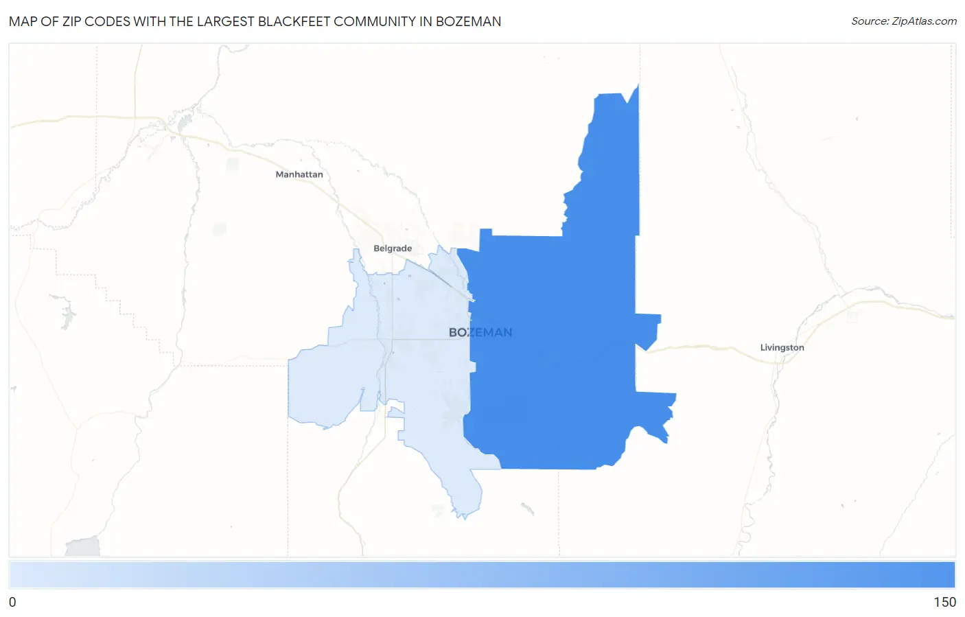 Zip Codes with the Largest Blackfeet Community in Bozeman Map