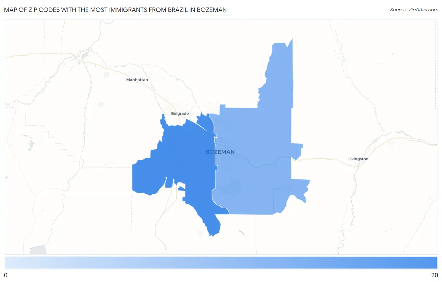 Zip Codes with the Most Immigrants from Brazil in Bozeman Map
