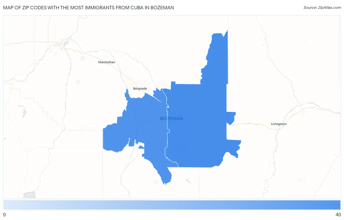 Zip Codes with the Most Immigrants from Cuba in Bozeman Map