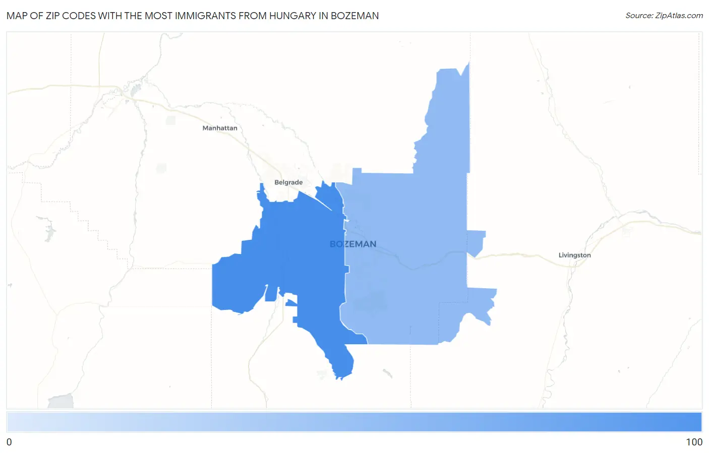 Zip Codes with the Most Immigrants from Hungary in Bozeman Map