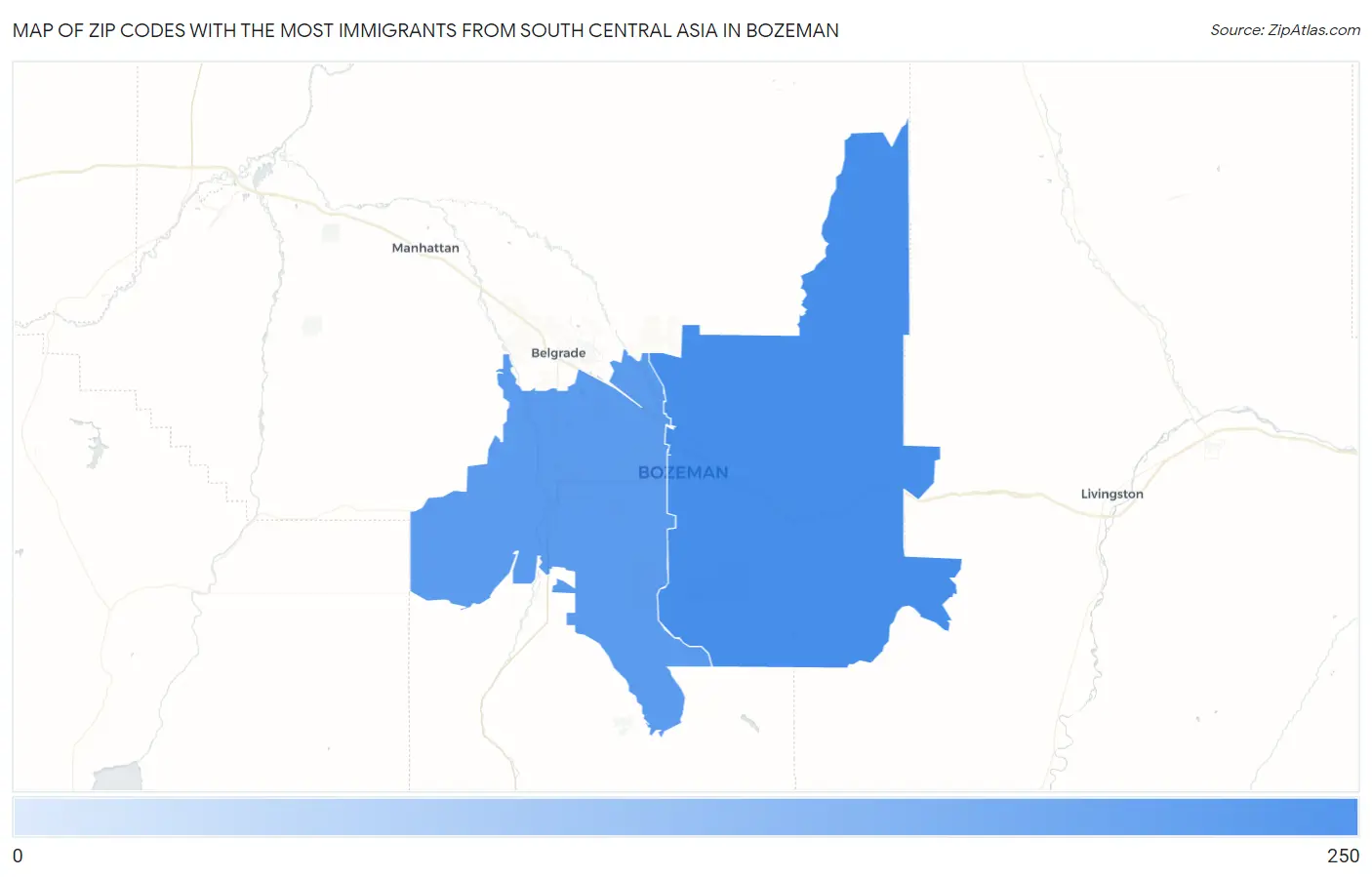 Zip Codes with the Most Immigrants from South Central Asia in Bozeman Map