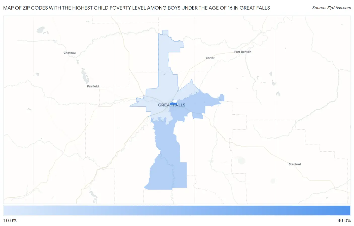 Zip Codes with the Highest Child Poverty Level Among Boys Under the Age of 16 in Great Falls Map