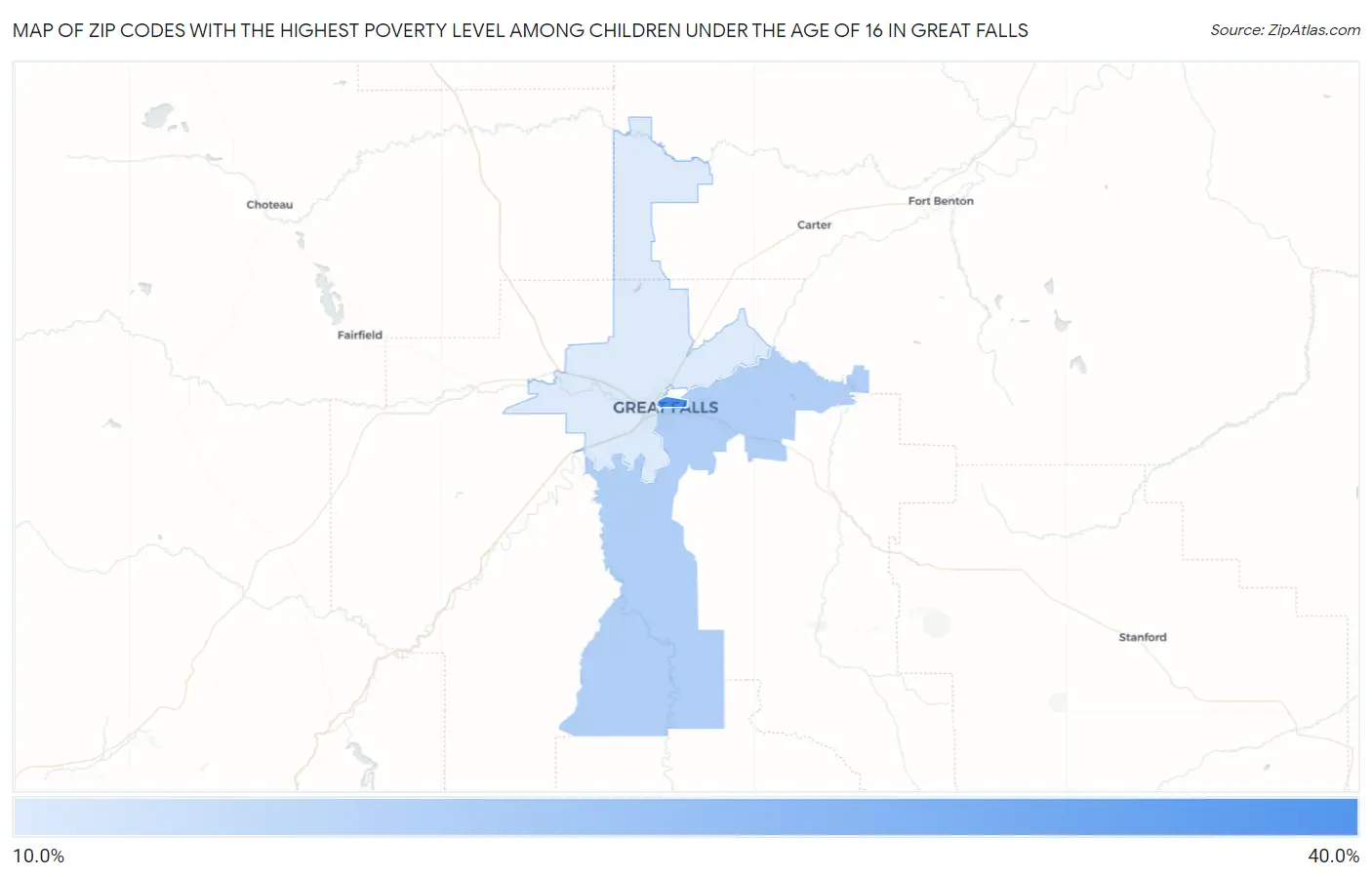 Zip Codes with the Highest Poverty Level Among Children Under the Age of 16 in Great Falls Map