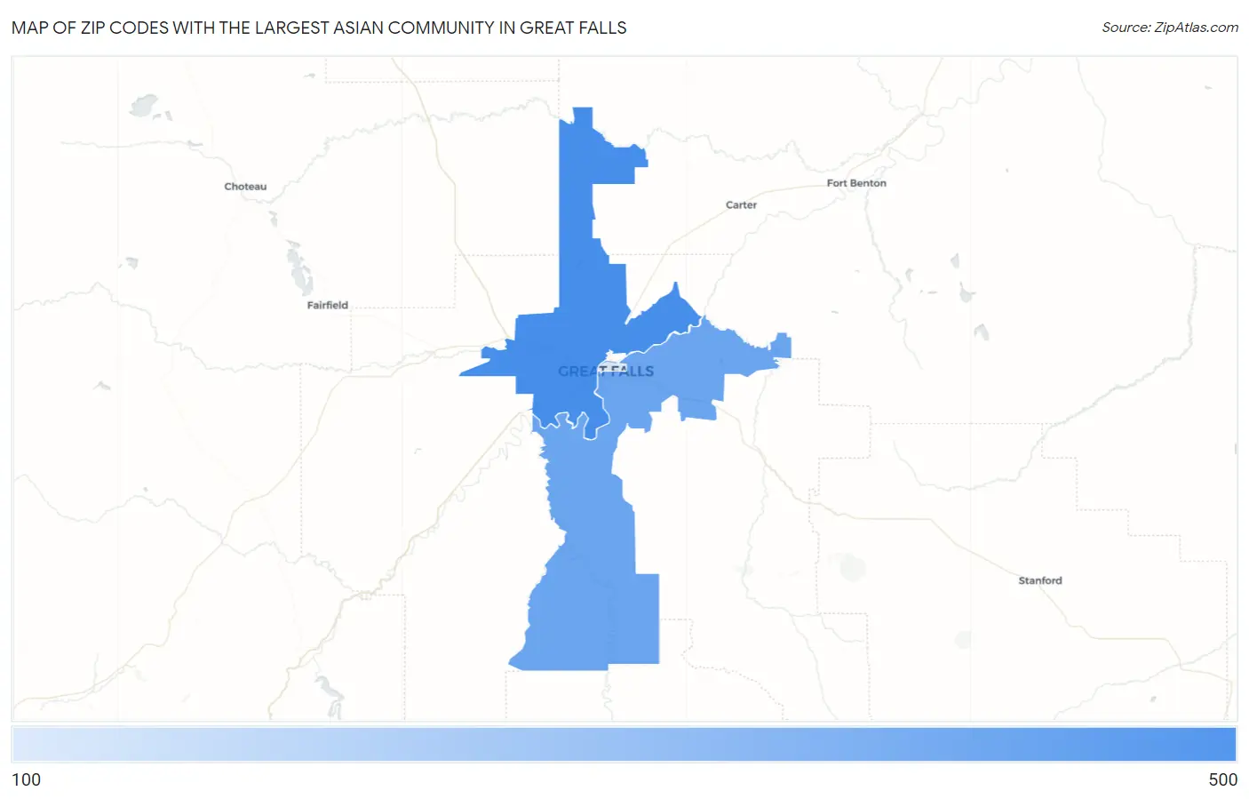 Zip Codes with the Largest Asian Community in Great Falls Map