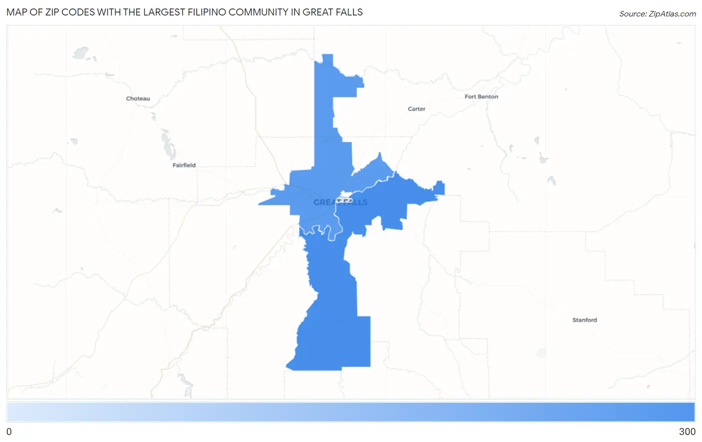 Zip Codes with the Largest Filipino Community in Great Falls Map