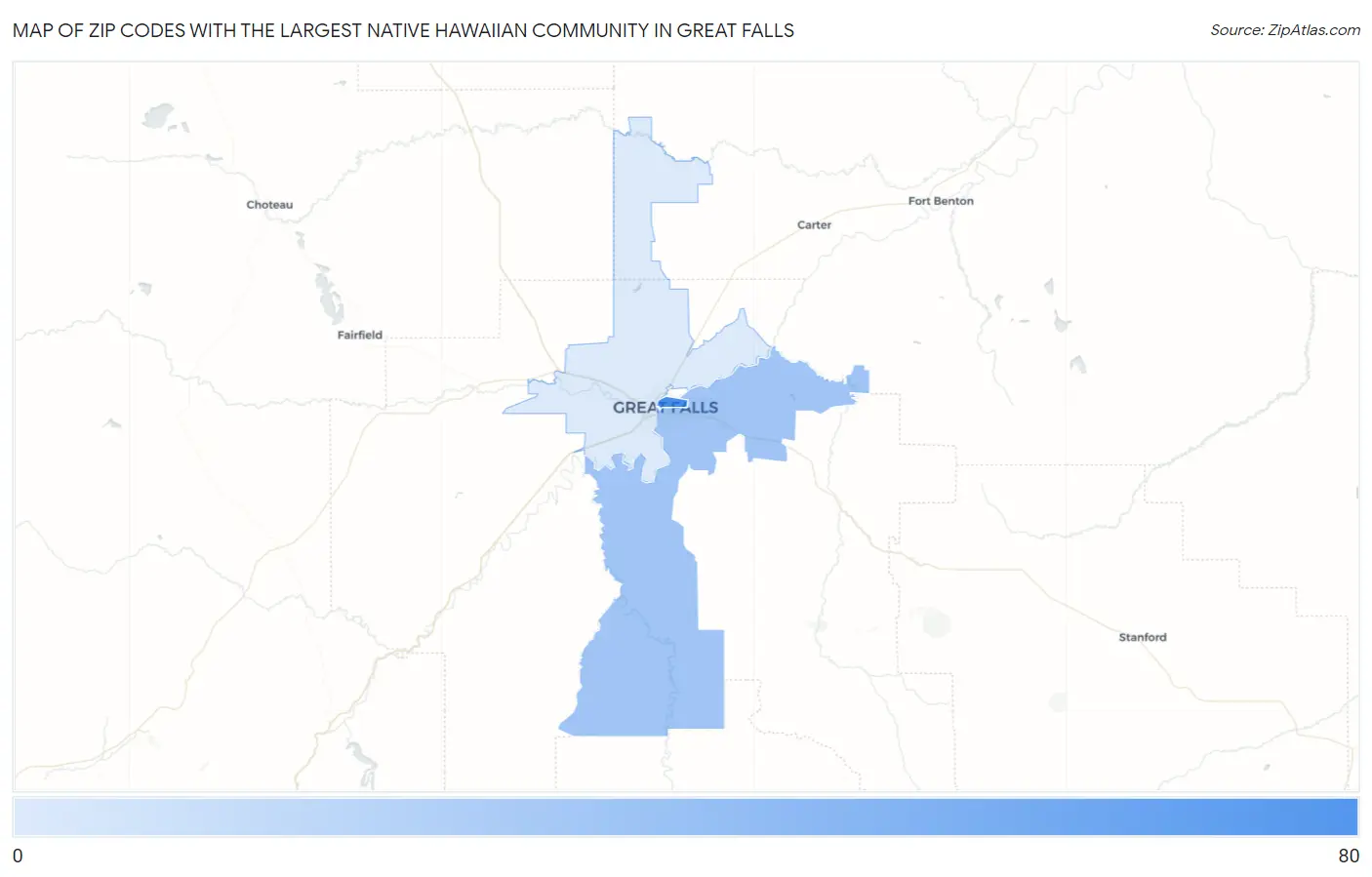 Zip Codes with the Largest Native Hawaiian Community in Great Falls Map