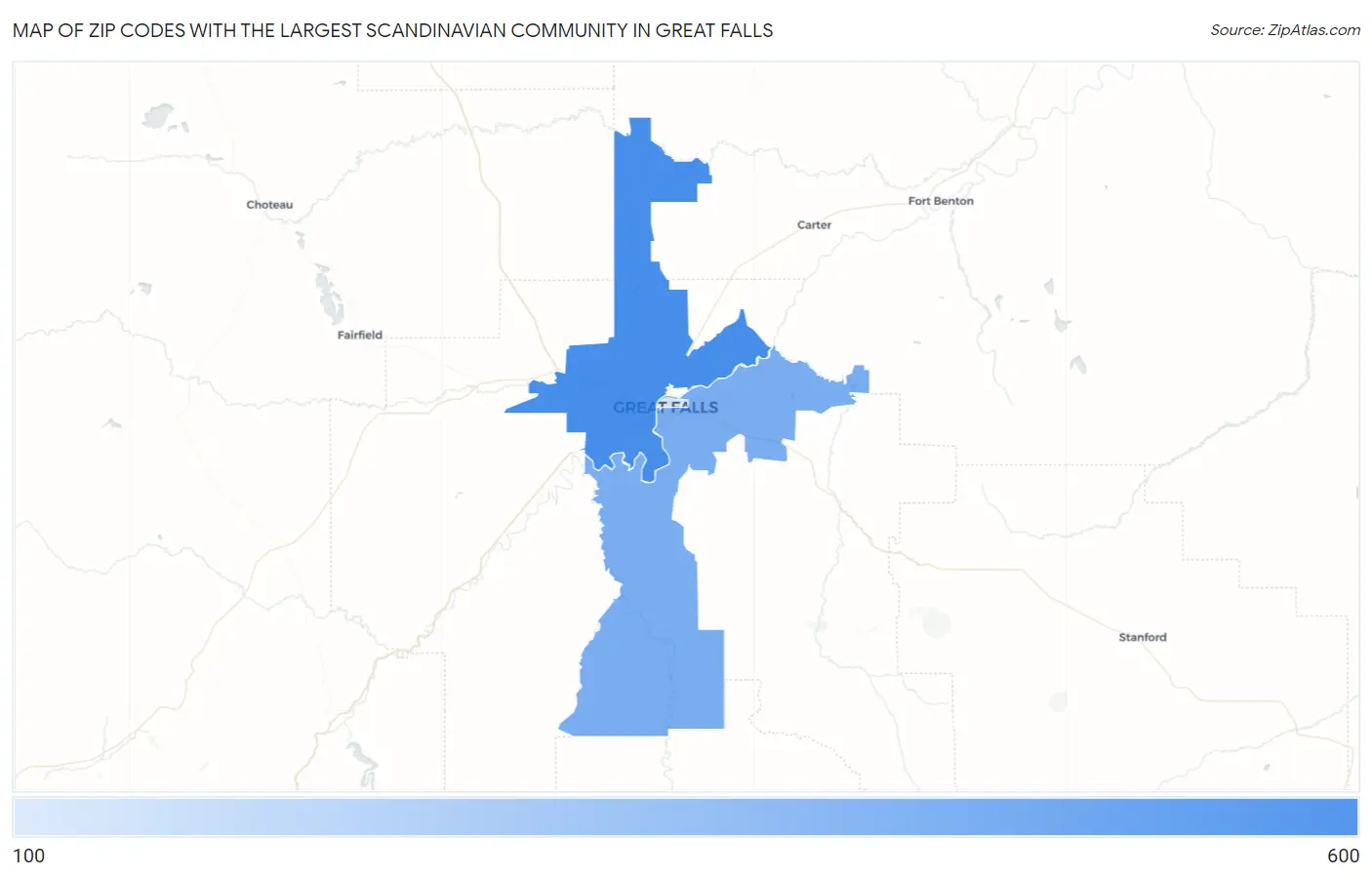 Zip Codes with the Largest Scandinavian Community in Great Falls Map