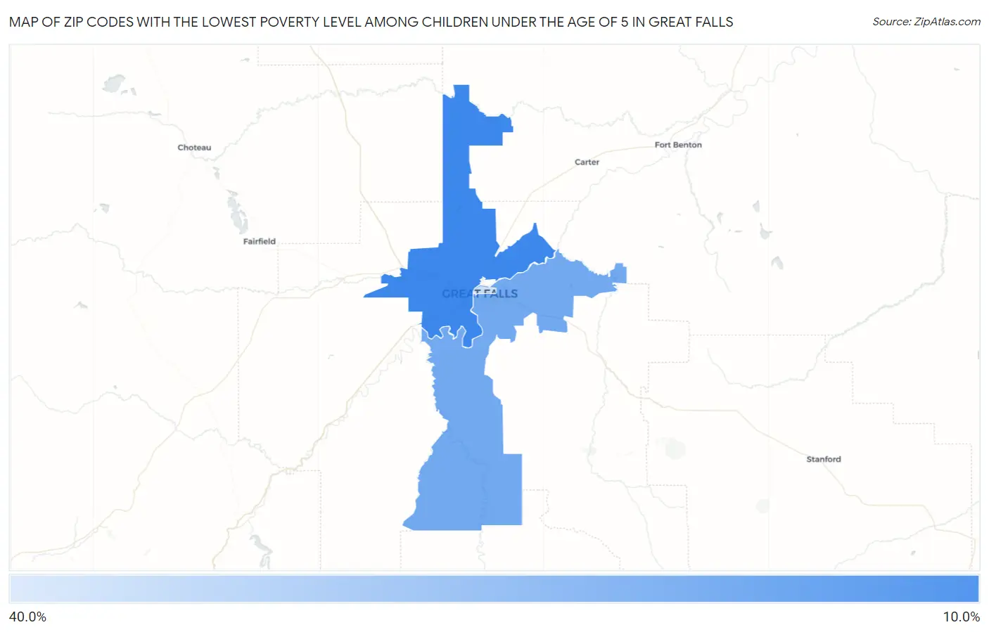 Zip Codes with the Lowest Poverty Level Among Children Under the Age of 5 in Great Falls Map