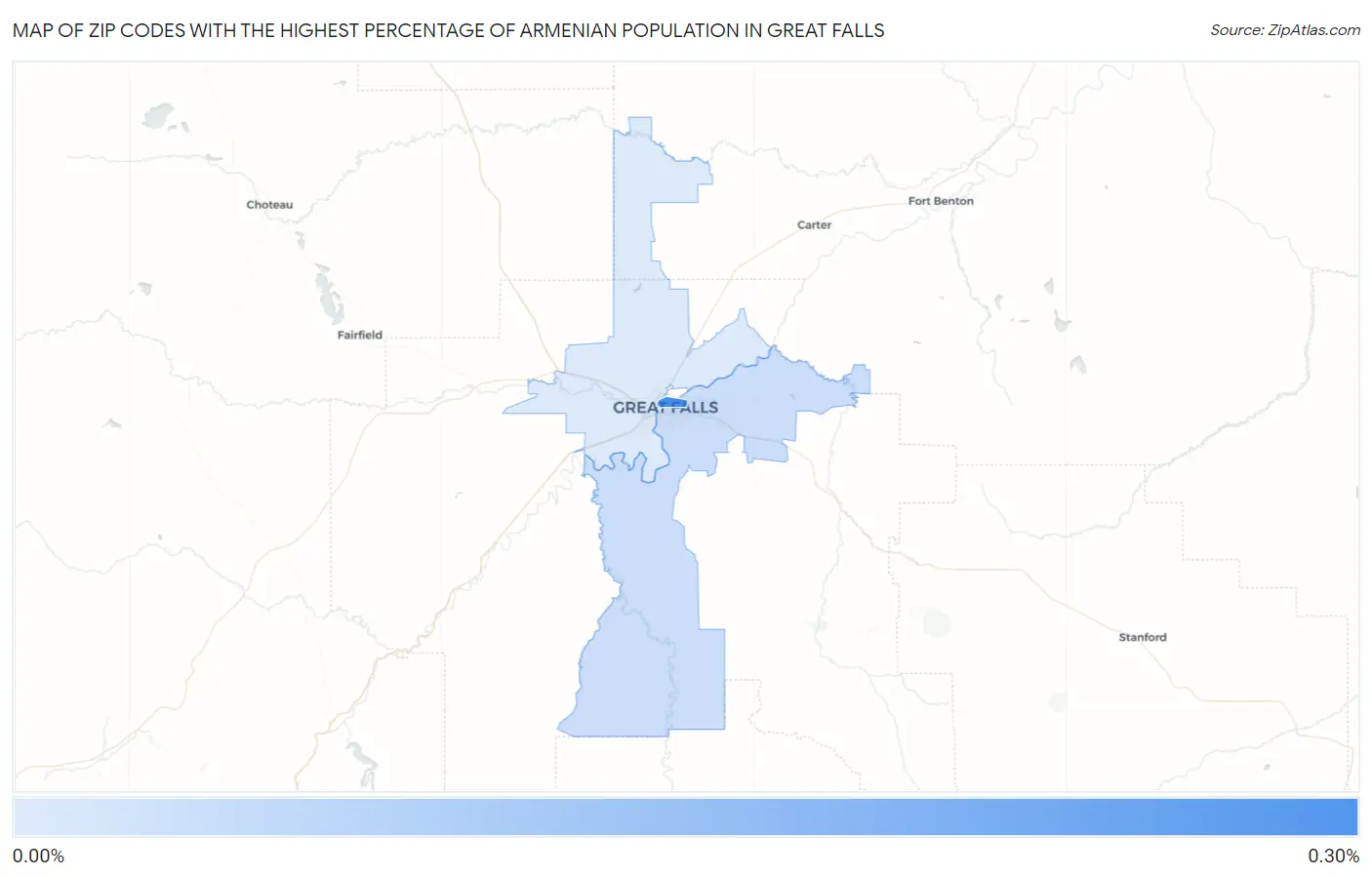 Zip Codes with the Highest Percentage of Armenian Population in Great Falls Map