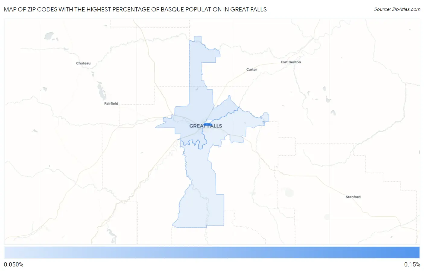 Zip Codes with the Highest Percentage of Basque Population in Great Falls Map