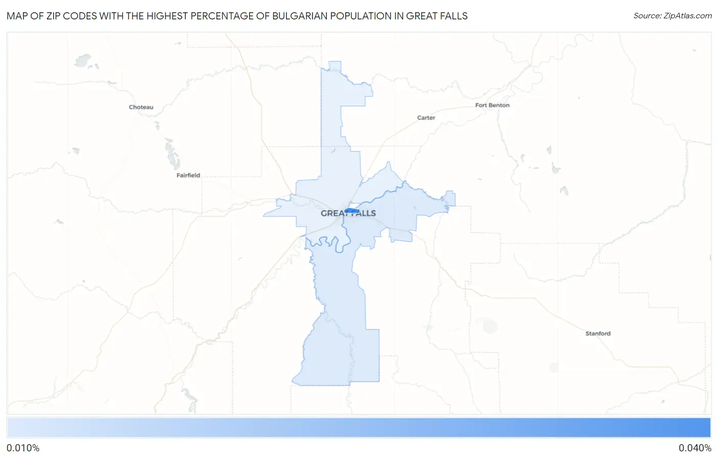 Zip Codes with the Highest Percentage of Bulgarian Population in Great Falls Map