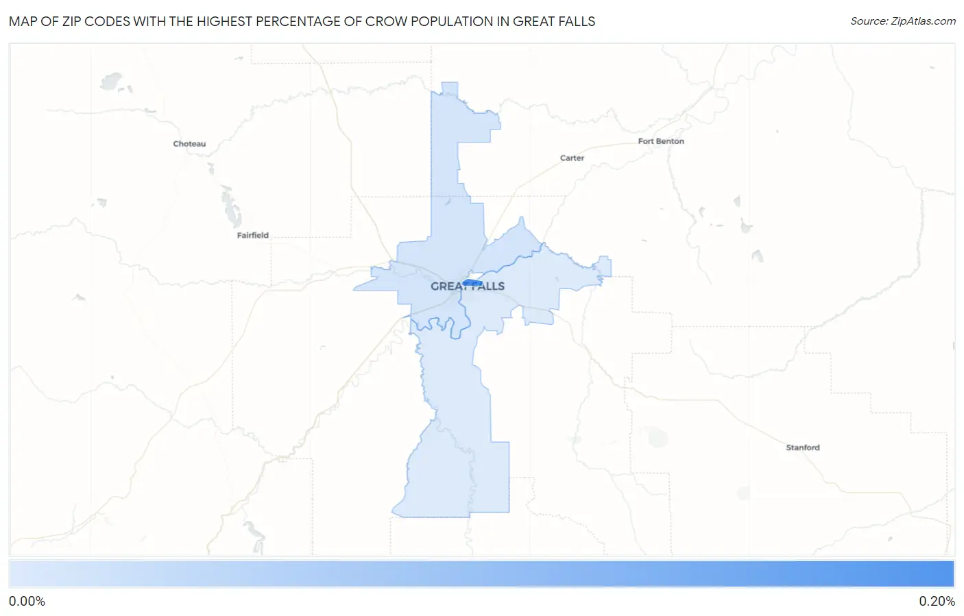 Zip Codes with the Highest Percentage of Crow Population in Great Falls Map
