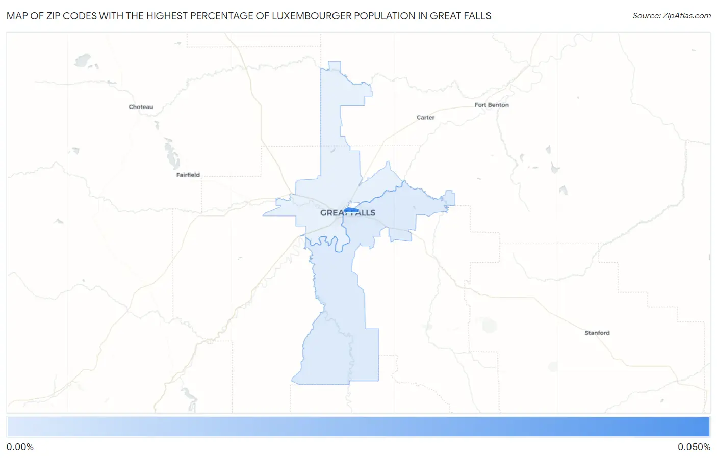 Zip Codes with the Highest Percentage of Luxembourger Population in Great Falls Map