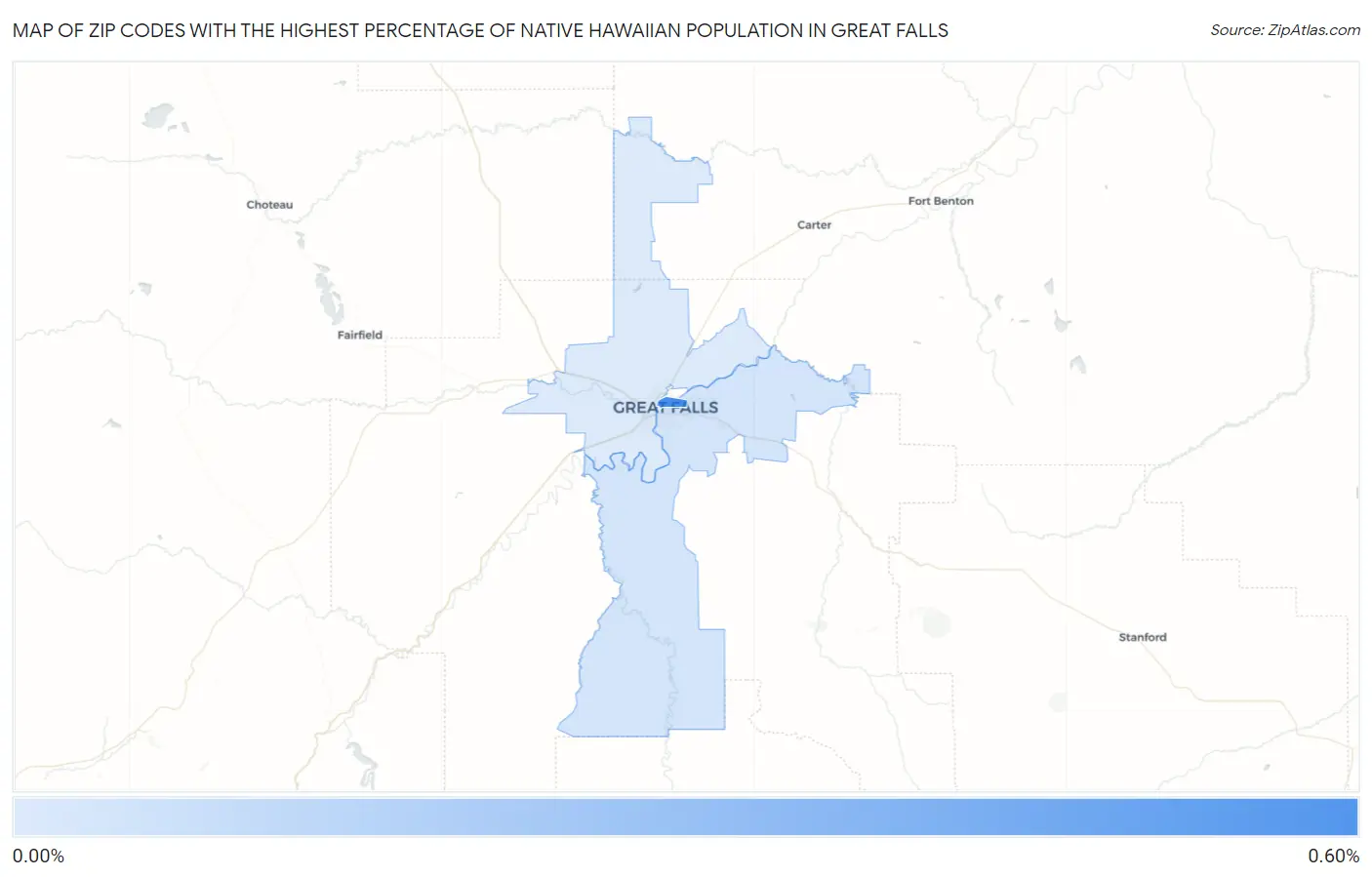 Zip Codes with the Highest Percentage of Native Hawaiian Population in Great Falls Map