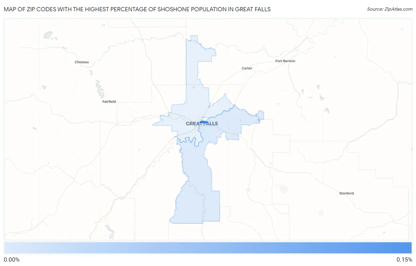 Zip Codes with the Highest Percentage of Shoshone Population in Great Falls Map