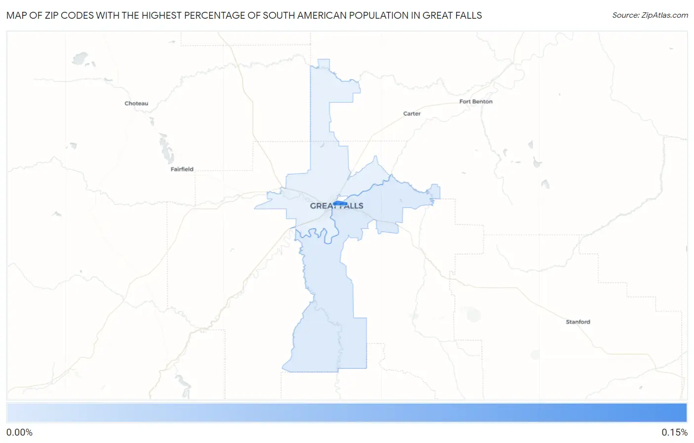 Zip Codes with the Highest Percentage of South American Population in Great Falls Map
