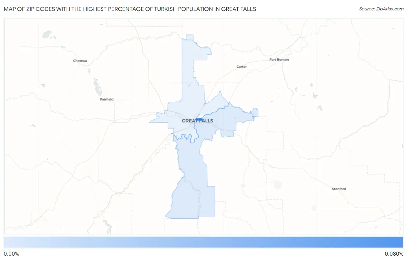 Zip Codes with the Highest Percentage of Turkish Population in Great Falls Map