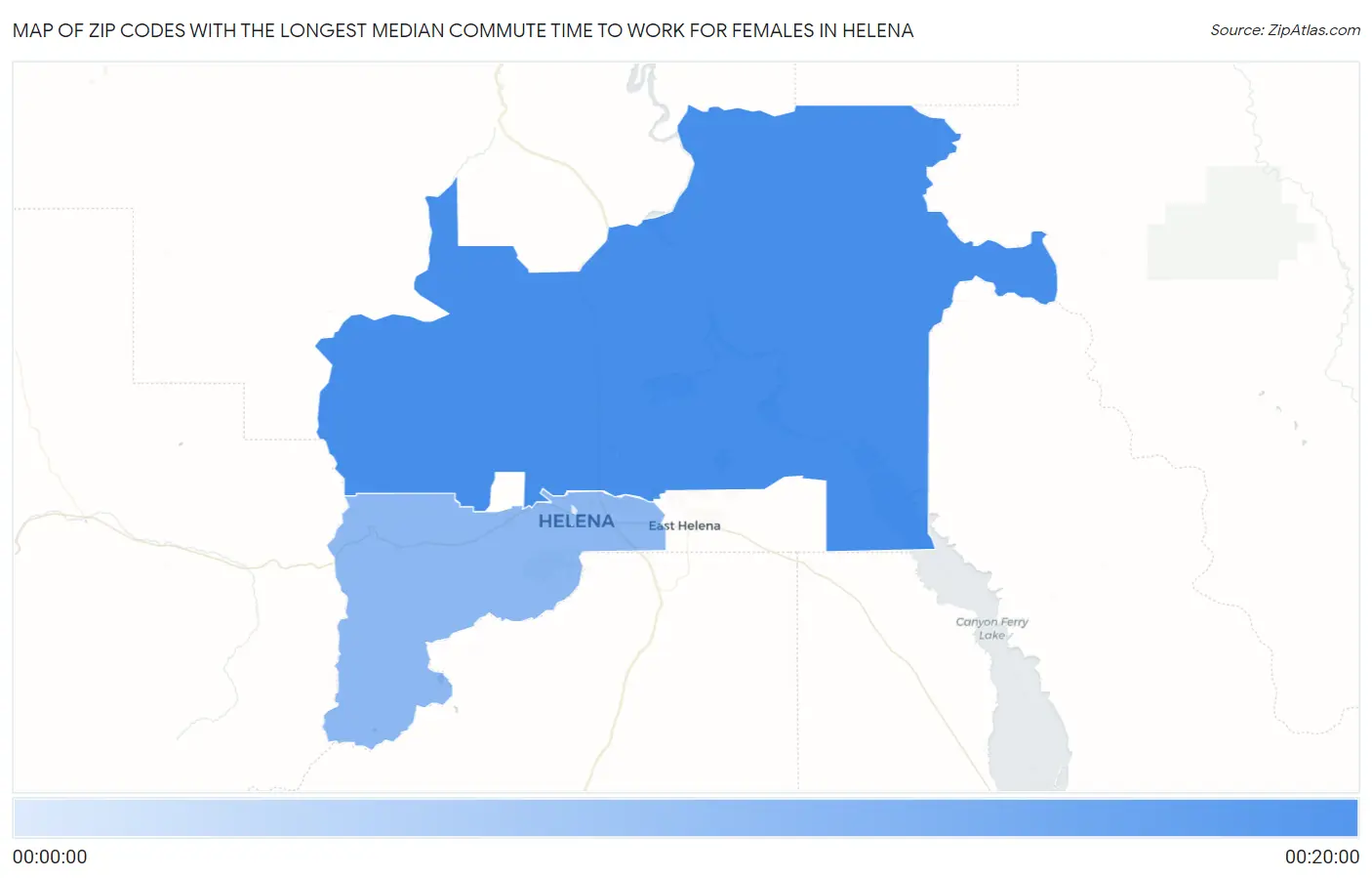 Zip Codes with the Longest Median Commute Time to Work for Females in Helena Map