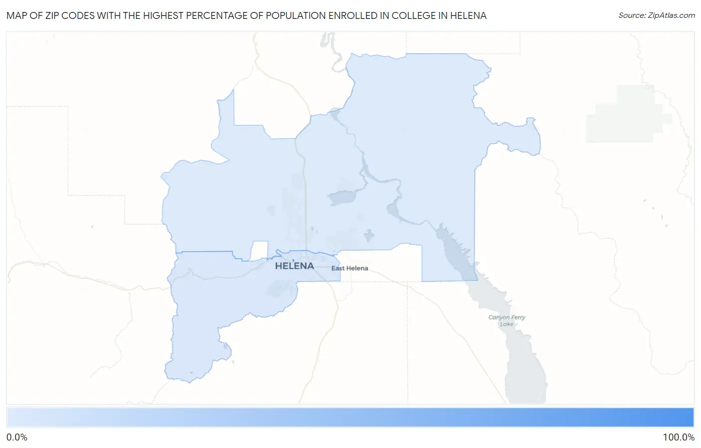 Zip Codes with the Highest Percentage of Population Enrolled in College in Helena Map