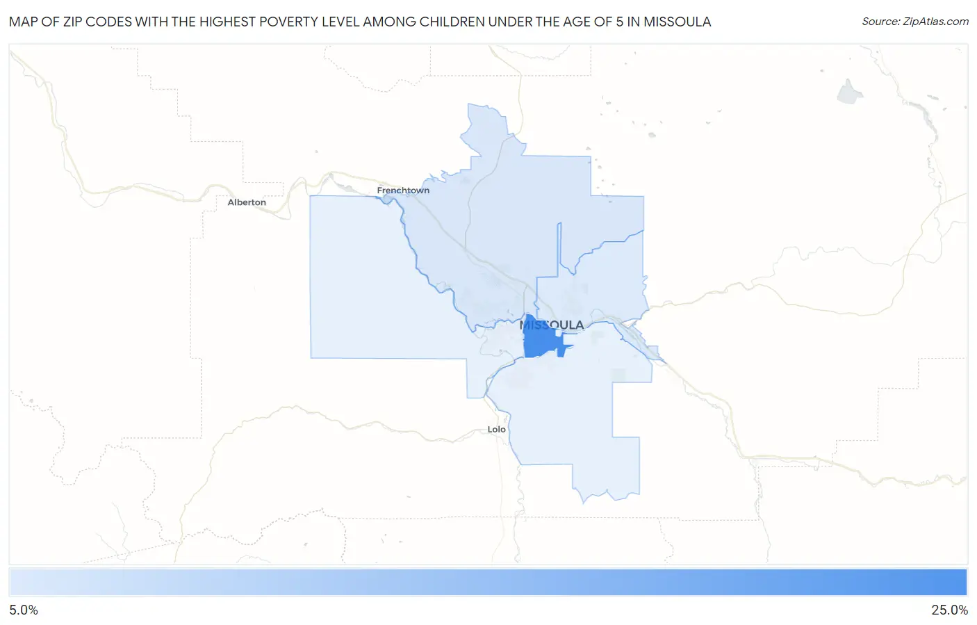 Zip Codes with the Highest Poverty Level Among Children Under the Age of 5 in Missoula Map