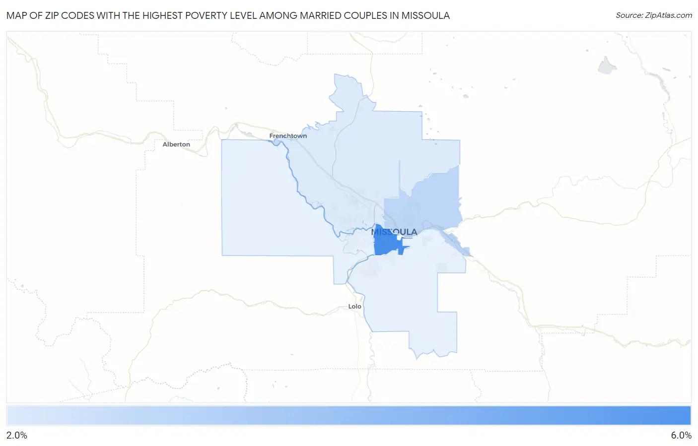 Zip Codes with the Highest Poverty Level Among Married Couples in Missoula Map