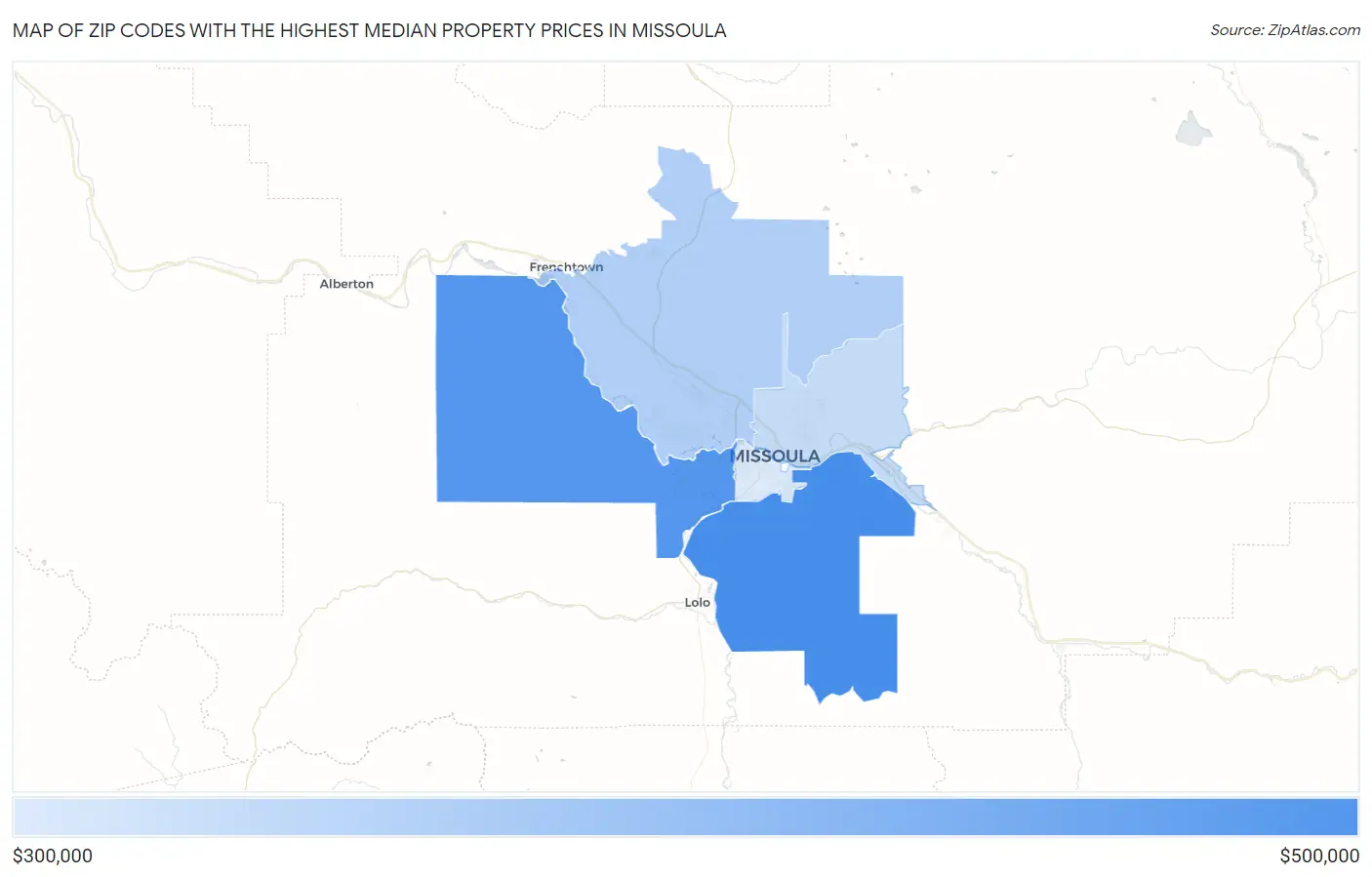 Zip Codes with the Highest Median Property Prices in Missoula Map