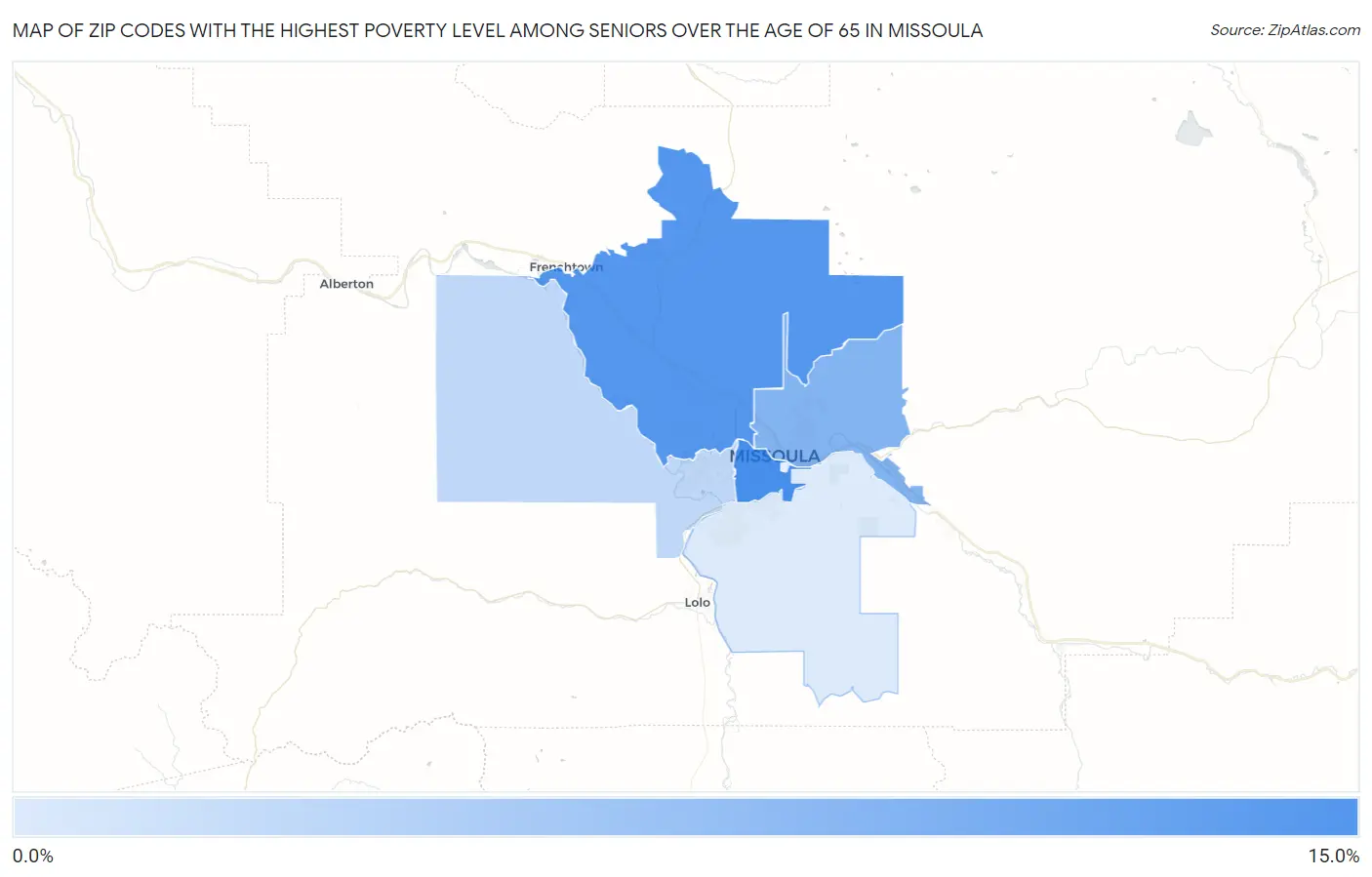 Zip Codes with the Highest Poverty Level Among Seniors Over the Age of 65 in Missoula Map