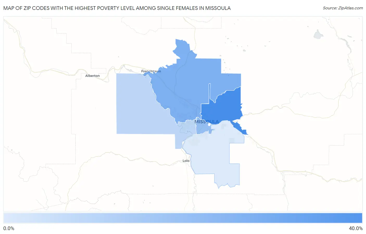 Zip Codes with the Highest Poverty Level Among Single Females in Missoula Map