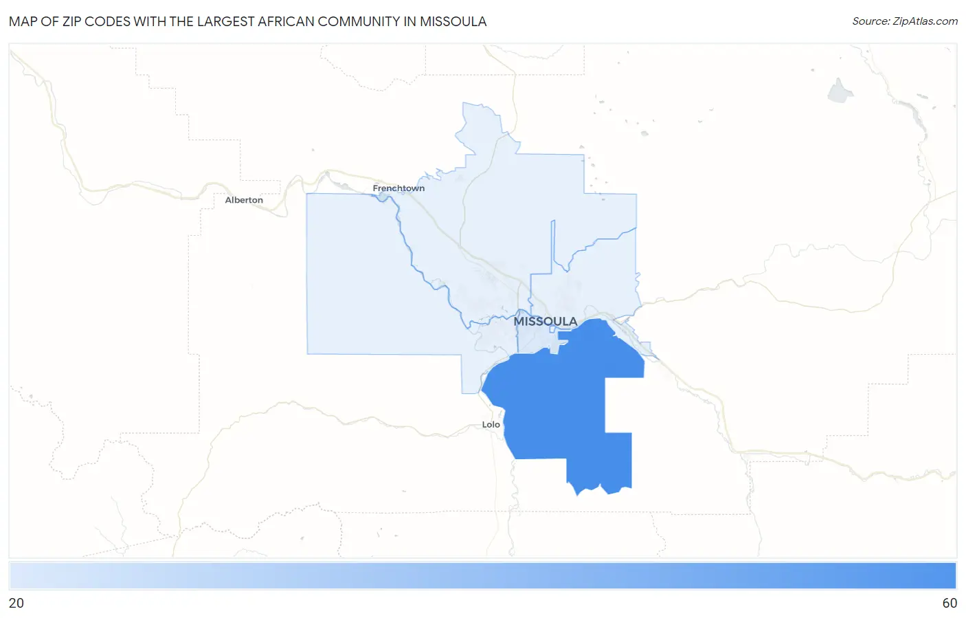 Zip Codes with the Largest African Community in Missoula Map