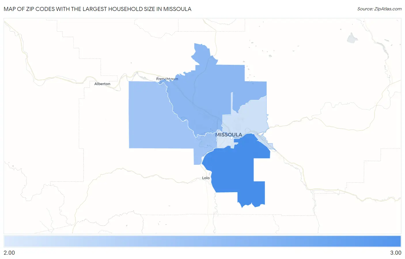 Zip Codes with the Largest Household Size in Missoula Map