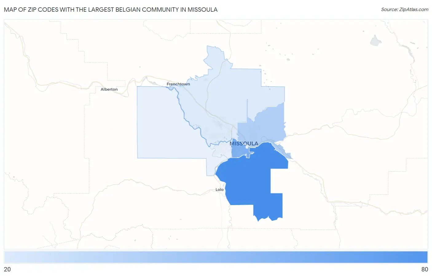 Zip Codes with the Largest Belgian Community in Missoula Map