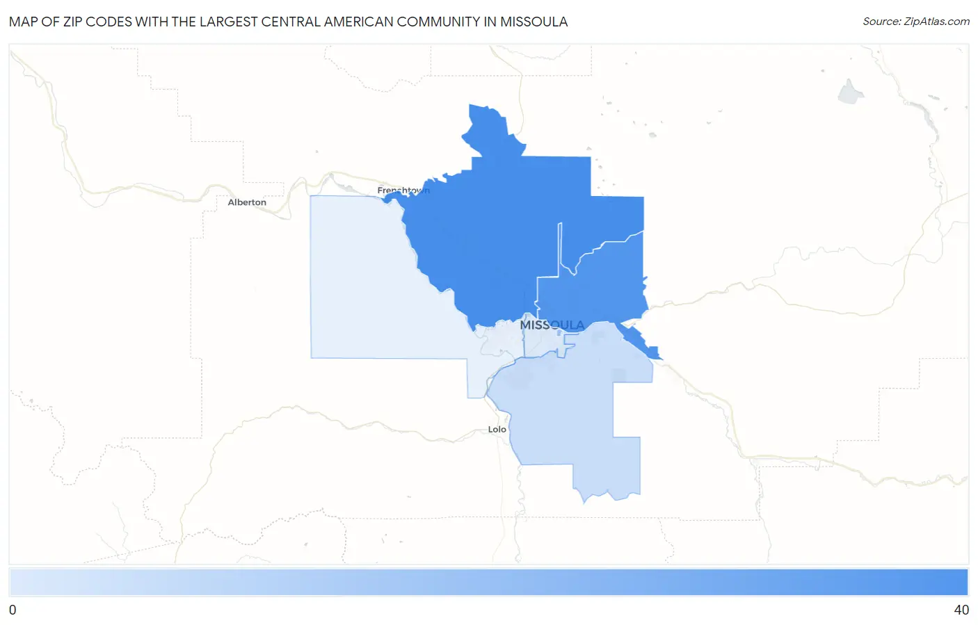 Zip Codes with the Largest Central American Community in Missoula Map