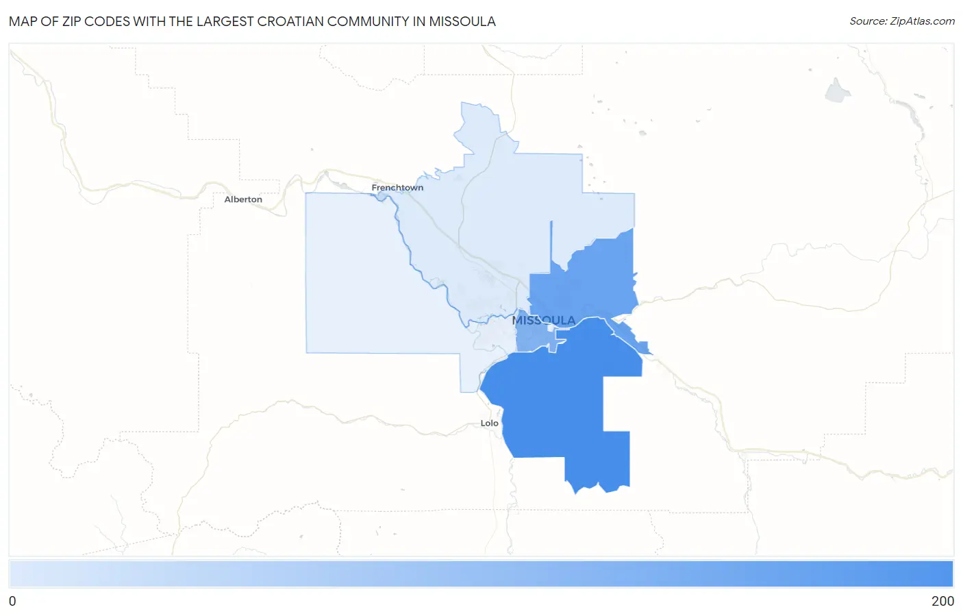 Zip Codes with the Largest Croatian Community in Missoula Map