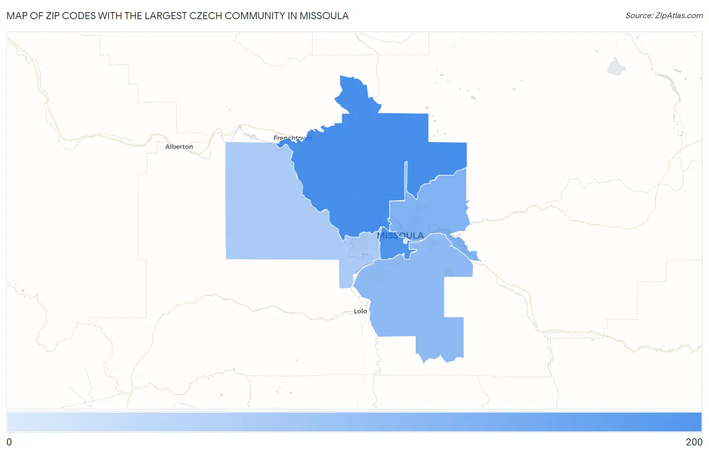 Zip Codes with the Largest Czech Community in Missoula Map