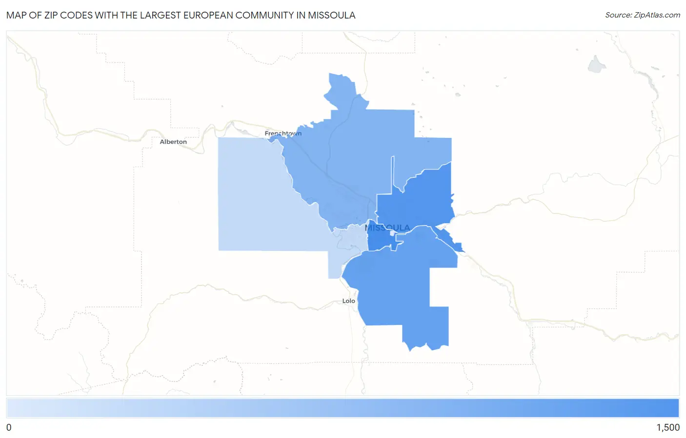 Zip Codes with the Largest European Community in Missoula Map