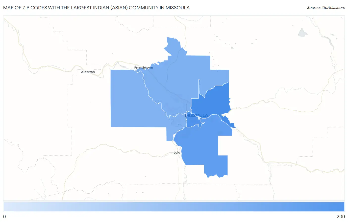 Zip Codes with the Largest Indian (Asian) Community in Missoula Map