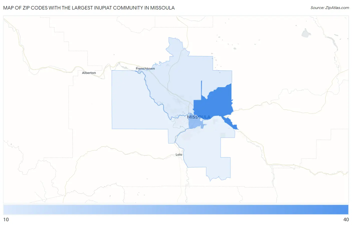 Zip Codes with the Largest Inupiat Community in Missoula Map