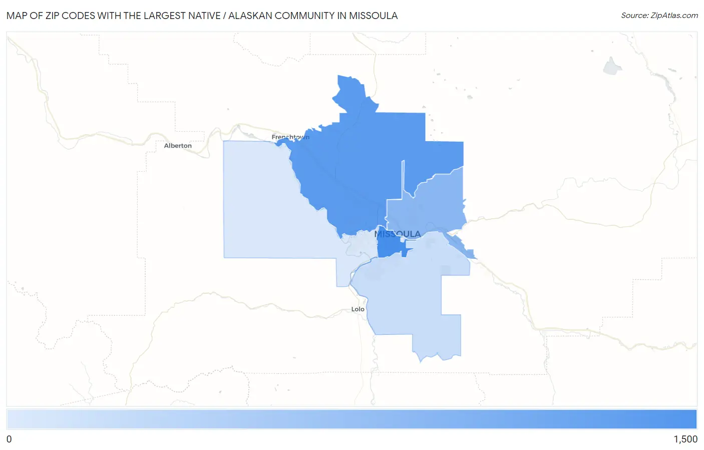 Zip Codes with the Largest Native / Alaskan Community in Missoula Map