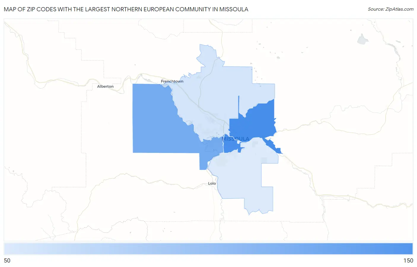 Zip Codes with the Largest Northern European Community in Missoula Map