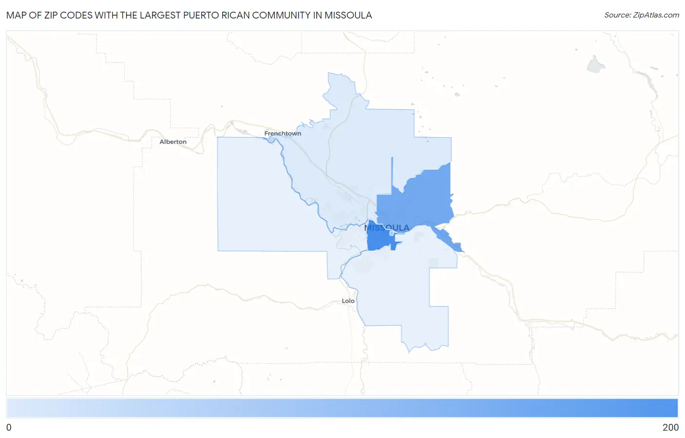 Zip Codes with the Largest Puerto Rican Community in Missoula Map