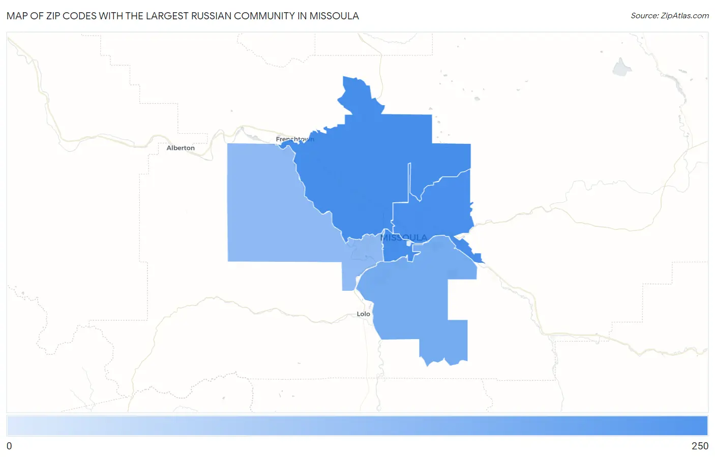 Zip Codes with the Largest Russian Community in Missoula Map